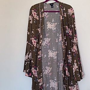 Olive green floral kimono